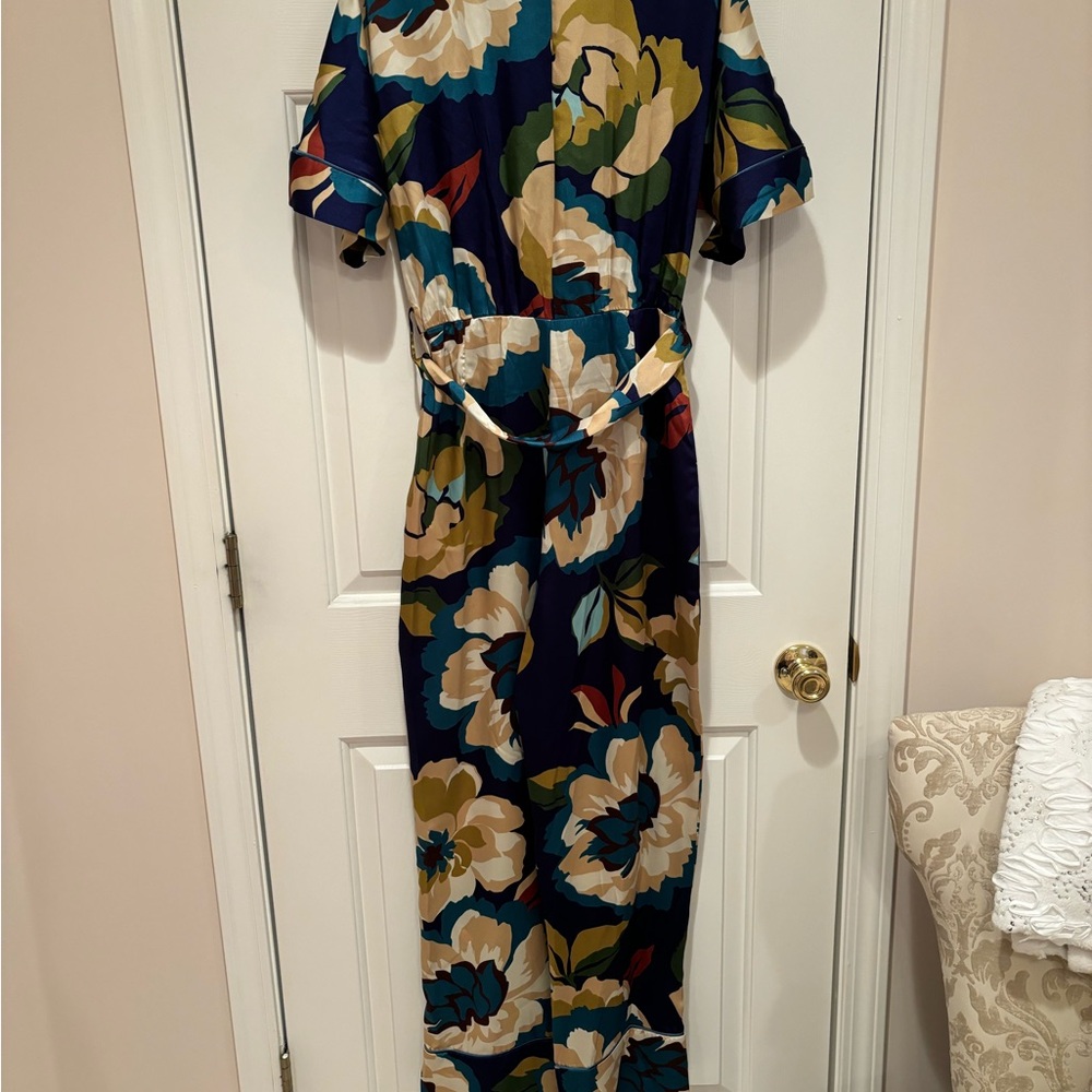 Zara Floral Jumpsuit in Navy, Teal, Mustard & Cream small - Picture 5 of 8
